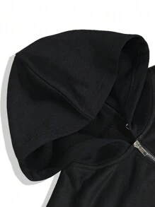 Manfinity EMRG 男士休闲字母印花长袖拉链连帽运动衫，秋冬 - 黑色 - 查看 5