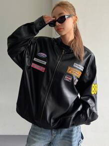 DAZY 女士休闲宽松机车风黑色夹克