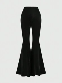 ROMWE Goth Pantaloni evazați pentru damă, din dantelă, cu tiv asimetric