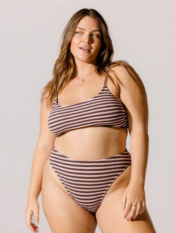 Aralina Plus Size Curve Striped Scoop Neck Crop Bikini Set Summer