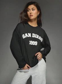 MISSGUIDED Oversize-Langarm-Shirt aus Wolle mit Grafik-Muster