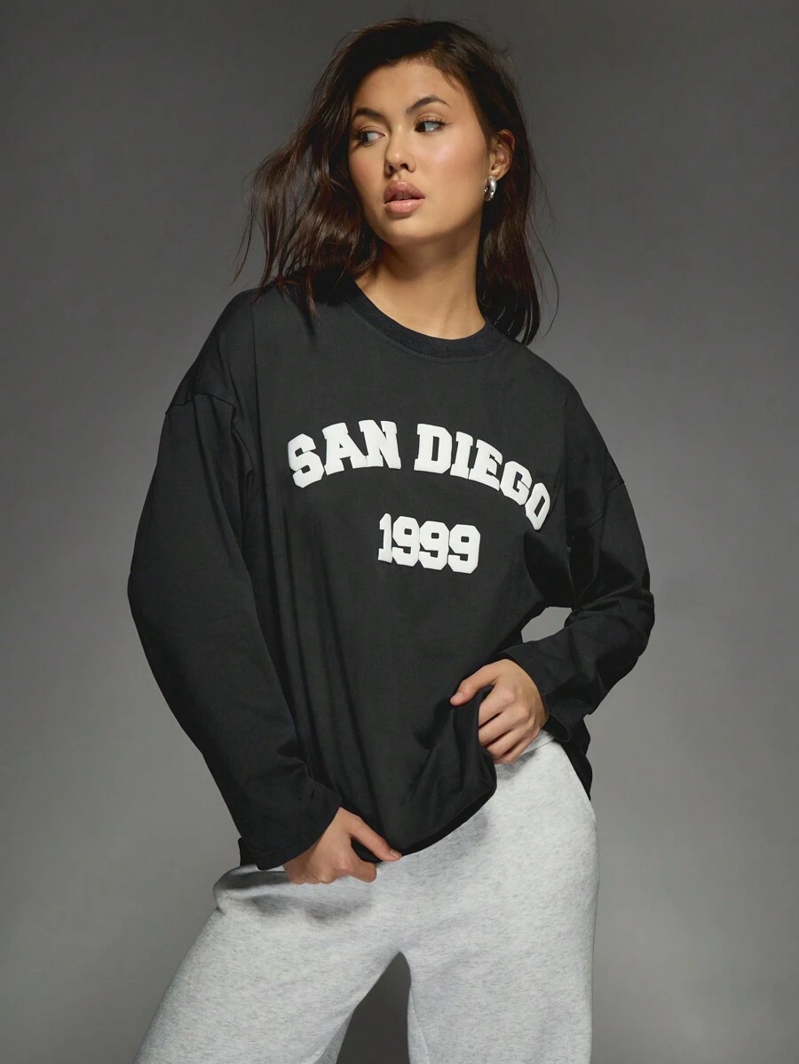 MISSGUIDED Oversize-Langarm-Shirt aus Wolle mit Grafik-Muster