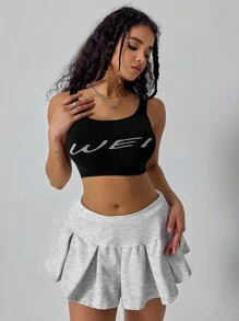 1 件女式无缝字母印花吊带背心 - 黑色 - 查看 5