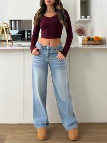 Jeans amples, décontractés et à taille basse avec poches pour femmes