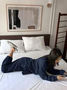 DAZY Minimalist Heart Pattern Casual Loungewear Set - Blue - View 2