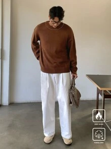 Manfinity CasualKnits Maglione casual da uomo a girocollo, monocolore, a maniche lunghe - Castano - Visualizzare 7