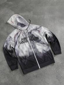 Manfinity EMRG Men's Letter Print Zip Up Front Pockets Casual Hoodie Sweatshirt