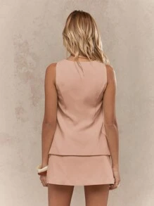 MISSGUIDED 优雅纽扣前开襟马甲迷你裙套装 夏季职业办公两件套西装 无袖西装外套连衣裙 派对装 - 粉色 - 查看 2