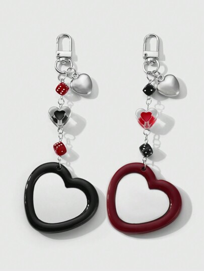 Kawaii Set da 2 pezzi, ciondolo a goccia d'olio a catena d'argento stile gotico di lusso + ciondolo a cuore rosso e nero in acrilico e vetro, portachiavi e portachiavi, set regalo di moda per coppie, sorelle, amici, per uso quotidiano e vacanze