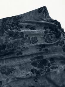 Sweetra 女式复古植绒印花鱼尾裙，秋冬 - 霧霾藍 - 查看 4