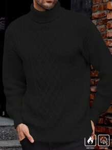 Manfinity CityGents Jersey de cuello alto de unicolor, de manga larga, sencillo y de punto, para uso casual diario de hombres