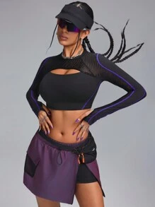 Innovista 女士运动服拼色侧开叉拉链运动短裙，配有功能性口袋裙子、网球裙、网球女装、Y2K 裙子、运动裙、女孩情人节服装， - 紫色 - 查看 12