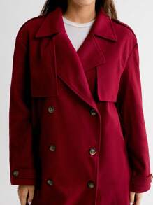 StreetHx 女士纯色纽扣开合长袖休闲外套，日常穿着 - 紅色 - 查看 6