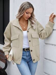 INAWLY New Korean Retro Loose Casual Stand Collar Double-Sided Lady Regular Jacket, Autumn/Winter - Beige - View 3