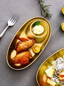 Gold Stainless Steel Oval Plate - 1PC Minimalist Pasta & Salad Dish, Unbreakable Kitchen Dinnerware, Modern Aesthetic Gift