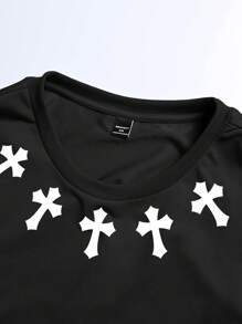Manfinity LEGND Camiseta casual de cuello redondo con estampado de cruz para hombres