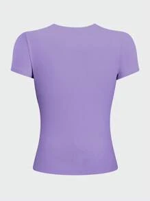 INAWLY Women's Solid Color Slim Fit Round Neck Short Sleeve Casual T-Shirt - Purple - View 2