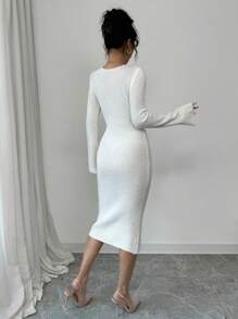 Calvaya Vestido de punto elegante con cuello en V, dobladillo floral y abertura lateral para mujer para el invierno