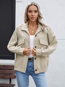 INAWLY New Korean Retro Loose Casual Stand Collar Double-Sided Lady Regular Jacket, Autumn/Winter - Beige - View 6