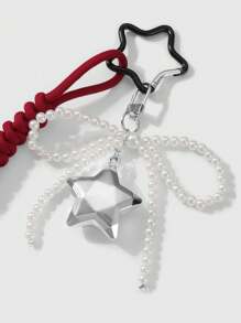 ROMWE Kawaii 2 件 Y2K 时尚甜美哥特式黑色和银色 CCB 仿珍珠蝴蝶结 3D 星形吊坠钥匙扣，适合姐妹、情侣、闺蜜日常佩戴或节日礼物、万圣节 - 彩色 - 查看 8