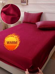 1 pièce Drap-housse en velours, literie de Noël, draps de couleur unie, couverture de matelas douce et confortable, cadeaux de literie, adapté à l'automne et l'hiver, grand-format, drap-housse uniquement, sans taie d'oreiller, anti-poussière antidérapant, lavage machine, pour toutes les saisons, s'adapte aux lits jumeaux, pleins, king et queen