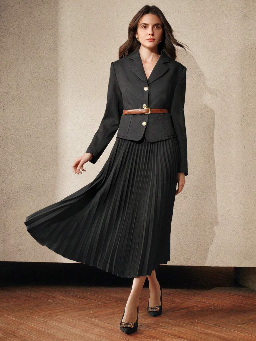 Anewsta Áo khoác Blazer nữ thiết kế ngắn thường ngày, mùa thu và mùa xuân, "Quần áo giản dị, tiền bạc" - màu đen - Xem 1