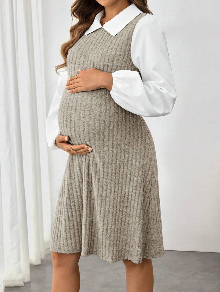 SHEIN Vestido de maternidad de unicolor, de estilo elegante y casual para uso diario