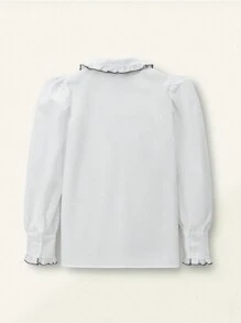 SHEIN 1 件女童白色泡泡袖学院风纽扣衬衫，舒适百搭 - 白色 - 查看 2
