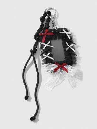 Kawaii زخرفة عقدة الفراشة من الدانتيل الشبكي الأسود على شكل شارة هوية أنيقة على طراز الجوث عصري (Y2K) ، سلسلة لحمل بطاقات العمل أو الطلبة، هدية مثالية للموظفين والطلاب للاستخدام اليومي