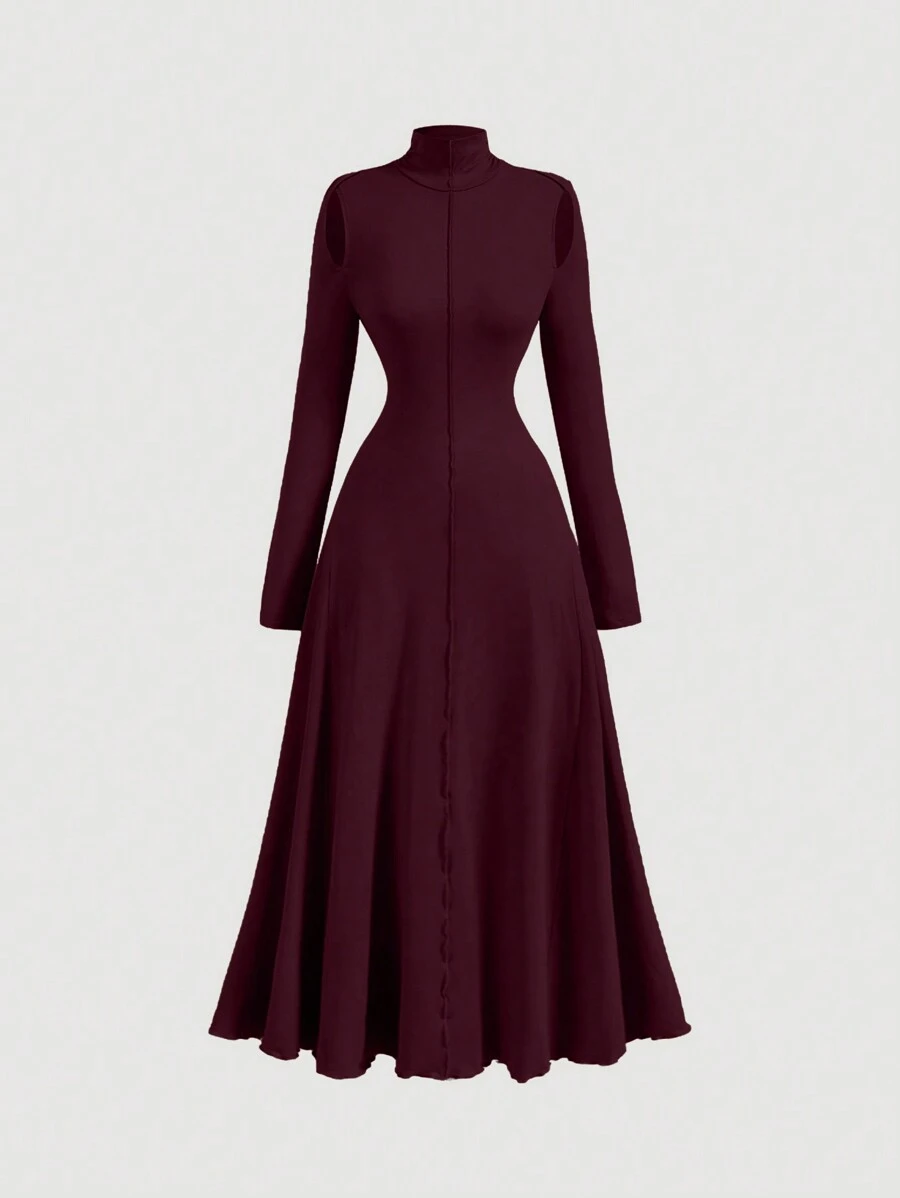 SHEIN MOD 女士杏色高领连衣裙、秋季连衣裙、女士巡游连衣裙、优雅连衣裙、晚礼服、法式连衣裙、女士秋季连衣裙、舞会连衣裙、万圣节连衣裙、返校节连衣裙、女士沙滩装、连衣裙、复古连衣裙 - 酒紅色 - 查看 1