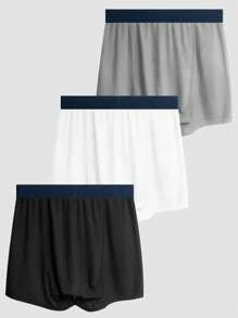 Manfinity Underwear&Sleepwear Basics 3 أزواج من بنطلونات الرجال اللون الأحادي قطع ملونة مطبوع عليها رسائل للإرتداء المنزلي الكاجوال