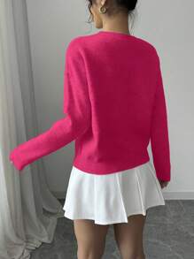 Elenzga Áo len nữ họa tiết hoa 3D thanh lịch và lãng mạn màu hồng, thích hợp cho ngày lễ tình nhân - Màu Hồng Tươi - Xem 2