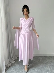 Chiquease Vestido de fiesta elegante de manga larga con pliegues - Rosa - Ver 6