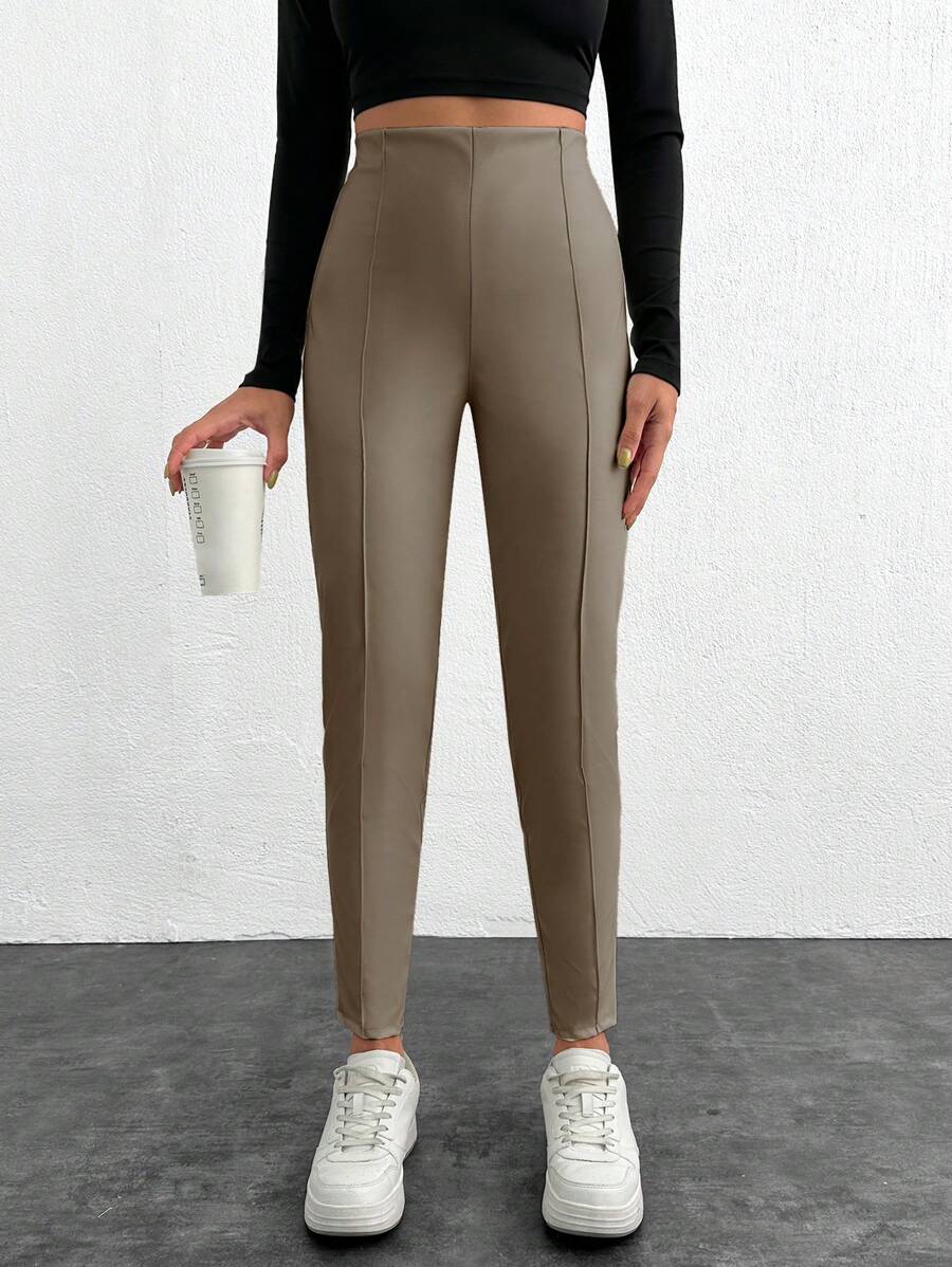 SHEIN Cottnline Women Solid Color Basic Slim Fit Leggings, Casual Everyday Wear - Krem - View 1