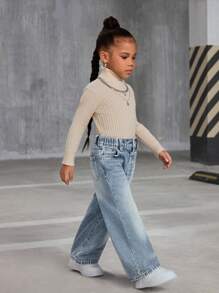 SHEIN Jeans larghi e morbidi in denim blu vintage di stile Y2K per giovani ragazze, pantaloni di jeans imbottiti in pile per tenere caldo in autunno e inverno