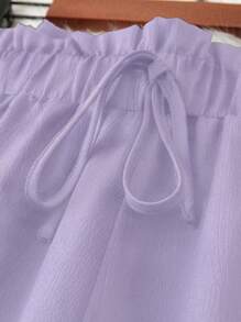 SHEIN LUNE Women's Solid Color Elastic Waist Plus Size Pants