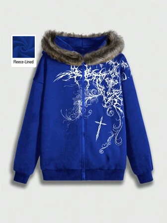 Goth Men's Casual Contrast Color Print Fleece Hoodie Sweatshirt For Autumn/Winter