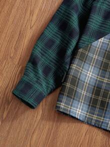 Manfinity VCAY Áo sơ mi nam dài tay kẻ sọc dệt chắp vá, thời trang mặc hàng ngày - màu xanh lá - Xem 4