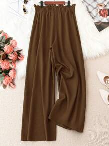 Plus Size Tie Detail Paperbag Waist Pants - Brown - View 2