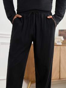 Manfinity Homme 男士纯色长袖 Polo 衫和裤子休闲套装，秋季