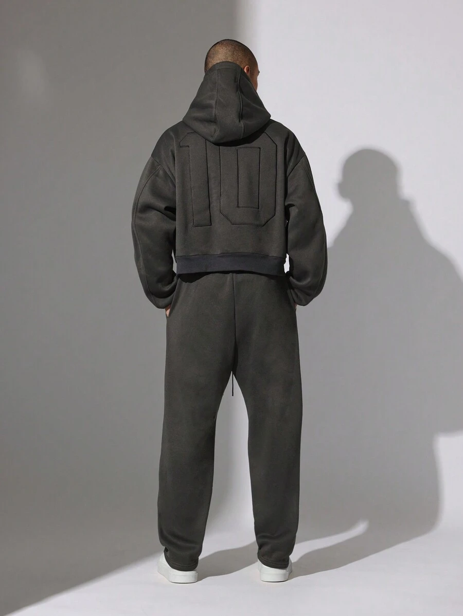 SUMWON Crop Fit Overhead Hoodie With Number Applique And Straight Fit Sweatpants 2 Piece Set - Grey - View 1