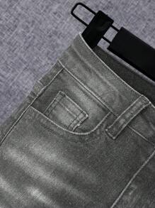 SHEIN Tween Boy' Front Button Pocket Distressed Casual Denim Jeans - Grey - View 4