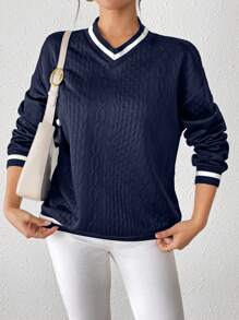 INAWLY Women's Loose Casual Colorblock Trim Sweatshirt Pullover Fall - Royal Blue - View 4