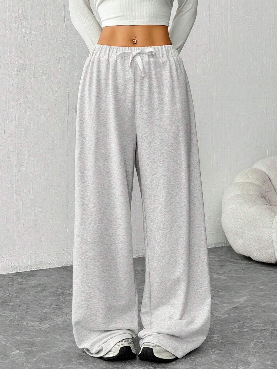 SHEIN EZwear 女士白色编织系腰宽松阔腿裤