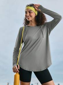 In My Nature Women Plain Color Long Sleeve Minimalist Hooded Outdoor Sweatshirt, Casual Everyday Wear - Light Grey - View 9