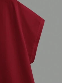 SHEIN LUNE 大码纯色前扣短袖休闲 T 恤，简约日常穿着，女士红色上衣 - 紅色 - 查看 4