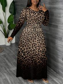 Slaydiva 大码休闲简约全印花长裙，秋冬