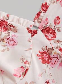 SHEIN MOD Plus Size Vintage Romantic Floral Print Split Dress For Summer