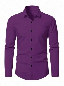 Manfinity Homme Parte superior informal de manga larga de un solo abotonado de unicolor para hombre