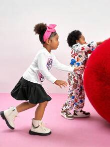 男童圆领长袖印花休闲装 - 上衣和裤子套装